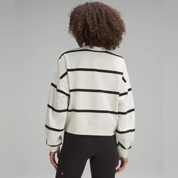 Lululemon Perfectly Oversized Cropped Crew Sweatshirt in Stripe 0/XS Cream/Black - Picture 3 of 11